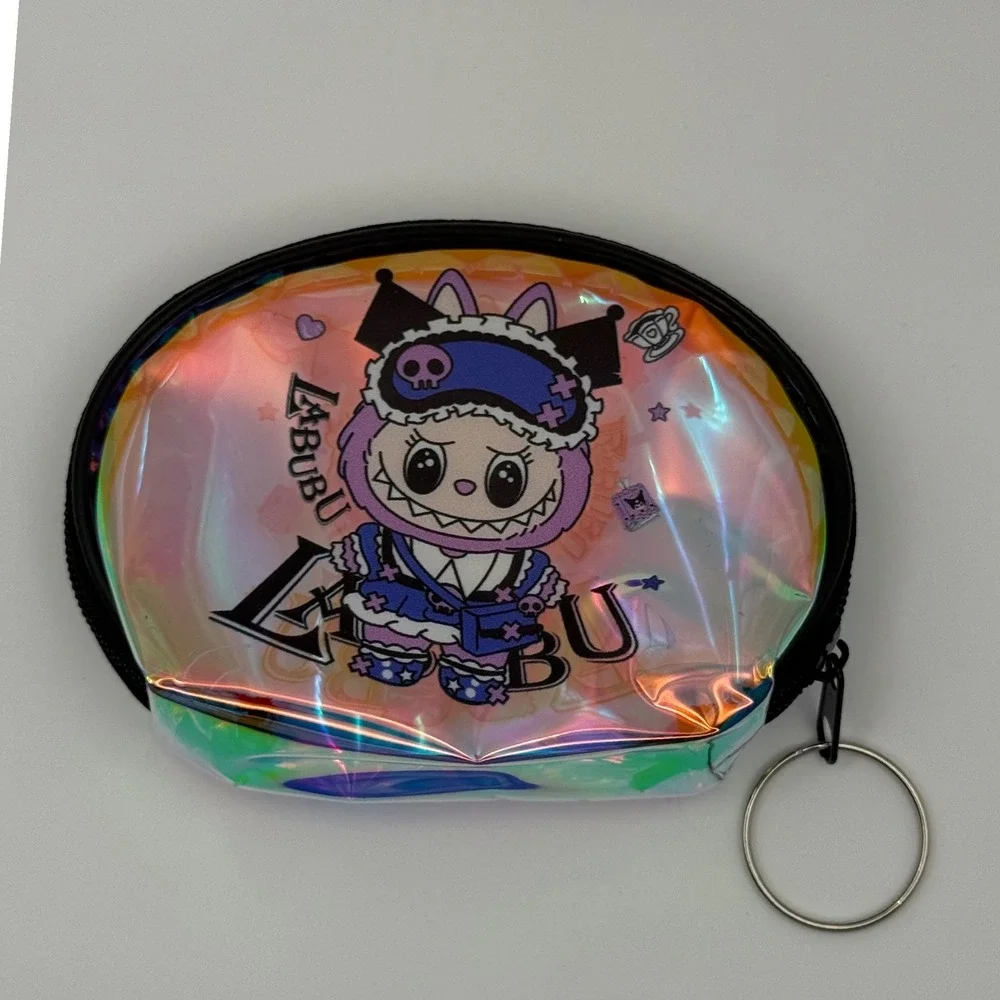 Iridescent Clear Coin‎ Purse Pouch with Zipper and Keychain Kids